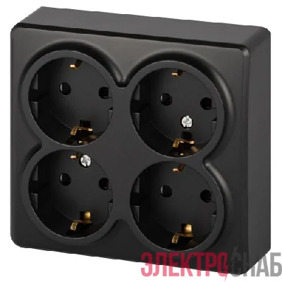 Розетка 4-м ОП Эксперт 11-2211-05 16А IP20 250В 4х2P+E Schuko с заземл. защ. шторки антрацит Эра Б0063004