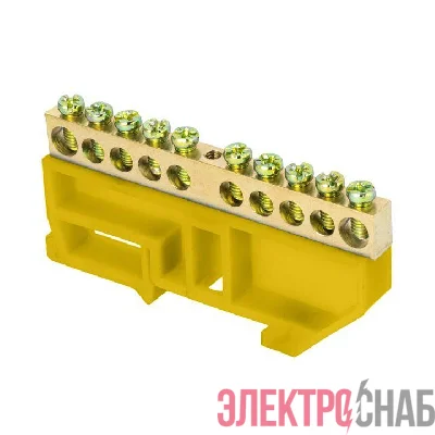 Шина нулевая N 6х9 10 отверстий желтый изолятор на DIN-рейку латунь PROxima EKF sn0-63-10-dz
