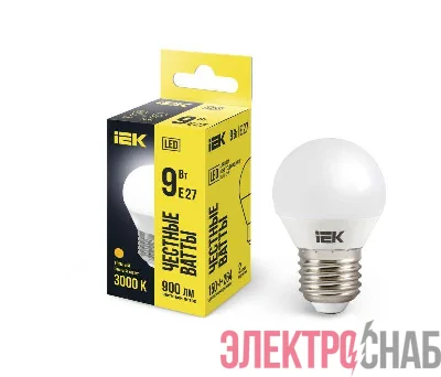 Лампа светодиодная G45 9Вт шар 3000К E27 230В IEK LLE-G45-9-230-30-E27