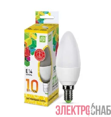 Лампа светодиодная LED-СВЕЧА-std 10Вт 230В E14 3000К 900Лм ASD 4690612015507