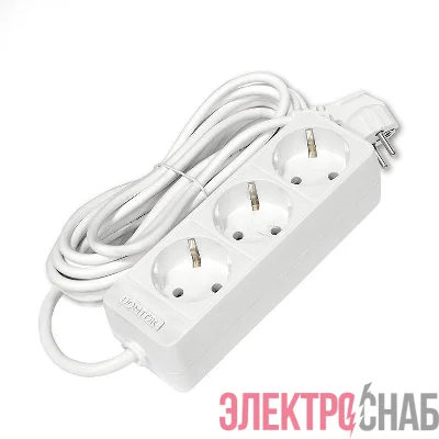 Удлинитель 3х5м с заземл. 10А IP20 2.2кВт ПВС 3х0.75 бел. DOMTOK 2376