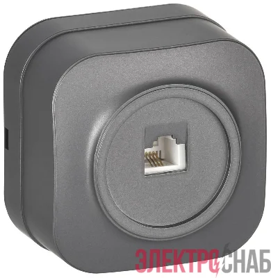 Розетка телефонная ОП RJ11 GLORY РТ20-ХСм сталь матов. IEK ETH10-K46M