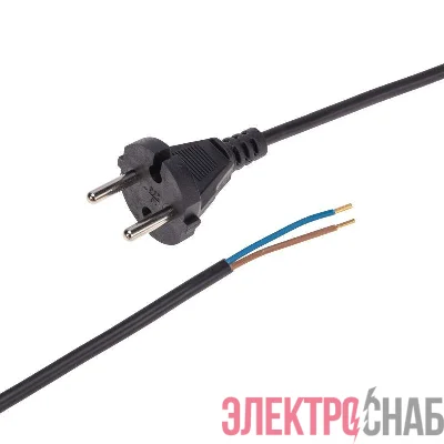 Шнур электрический с прямой вилкой 10А 2200Вт ПВС 2х0.75кв.мм 1.5м черн. Rexant 11-1305