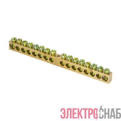 Шина PEN "ноль-земля" 8х12 16 отвер. латунь крепеж по центру PROxima EKF sn0-125-16-c