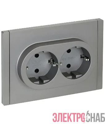 Розетка 2-м СП FORTE&PIANO FP523 16А с заземл. защ. шторки безвинт. крепл. сталь IEK FP-R24-16-1-K46