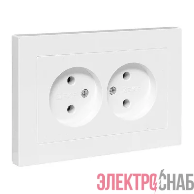 Розетка 2-м СП Эпика 16А без заземл. без защ. шторок с рамкой механизм бел. EKF UP1-SOW-200