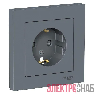 Розетка 1-м СП AtlasDesign 16А IP20 с заземл. защ. шторки в сборе грифель SchE ATN000744