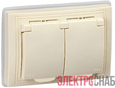 Розетка 2-м СП Кварта РСбш12-3-ККм-44 16А IP44 с заземл. защ. шторки с крышкой IEK KV-R26-16-44-K33