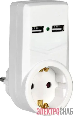 Адаптер 1-м 16А Т-01/01 2P+PE 2хUSB 2.1А бел. IEK WTP10-16-01-ZKU-K01