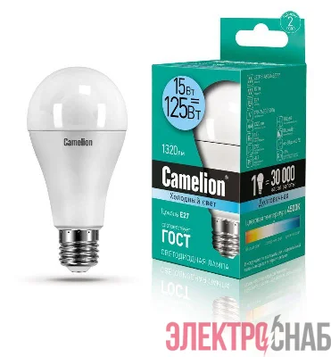 Лампа светодиодная LED15-A60/845/E27 15Вт грушевидная 4500К E27 1320лм 220В бел. Camelion 12186