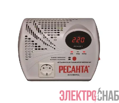 Стабилизатор напряжения АСН-500 Н/1-Ц 1ф 0.5кВт настен. с розеткой IP20 релейный Ресанта 63/6/9