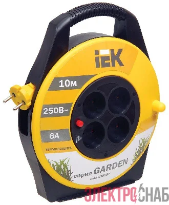 Удлинитель на катушке 4х10м без заземл. 6А IP20 Garden УК10 2х0.75 термозащита IEK WKP23-06-04-10