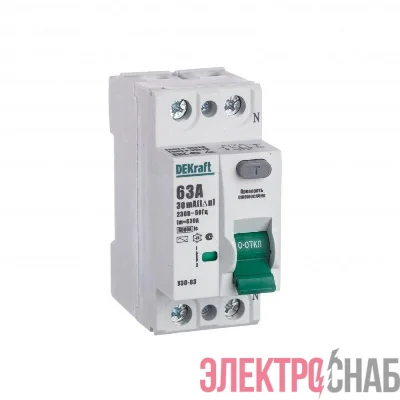 Выключатель дифференциального тока (УЗО) 2п 63А 30мА тип AC 6кА УЗО-03 SchE 14057DEK