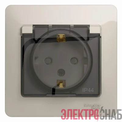 Розетка 1-м СП Glossa 16А IP44 250В с заземл. защ. шторки с крышкой в сборе молоч. SE GSL000948