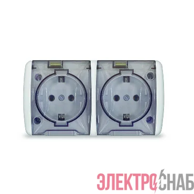Розетка 2-м ОП Клио 16А IP44 с заземл. с прозр. крышкой бел. UNIVersal К2232