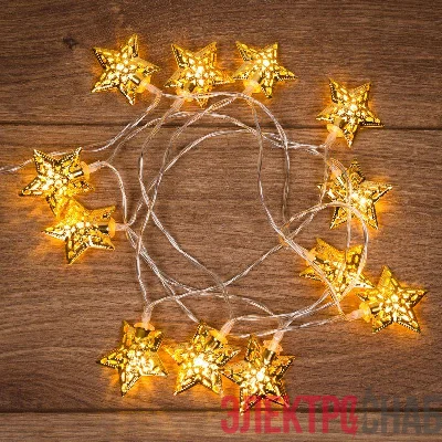 Гирлянда светодиодная "Звезды" 1.2м 12LED тепл. бел. 0.5Вт IP44 на солнечной батарее Neon-Night 303-070