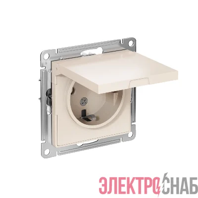 Розетка 1-м СП AtlasDesign 16А IP20 с заземл. защ. шторки с крышкой механизм беж. SE ATN000246