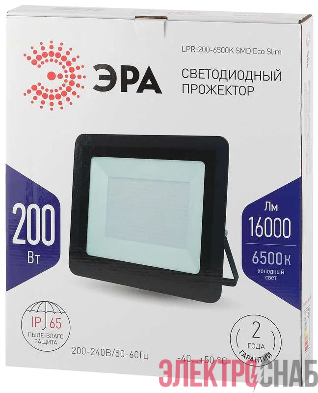 Прожектор светодиодный LPR-200-6500K SMD Eco Slim 335х60х400 200Вт 16000лм 6500К IP65 ЭРА Б0036389