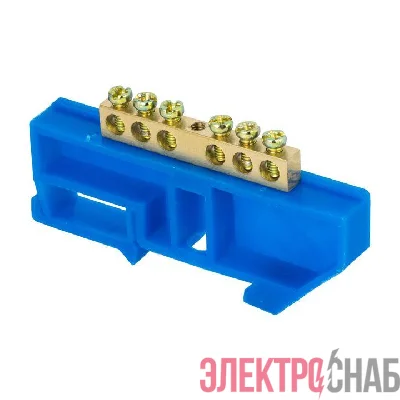 Шина нулевая N 6х9 6 отвер. латунь син. изолятор на DIN-рейку PROxima EKF sn0-63-06-d