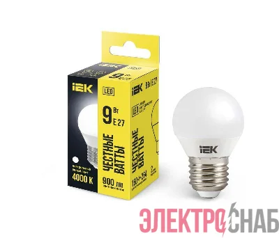 Лампа светодиодная G45 9Вт шар 4000К нейтр. бел. E27 230В IEK LLE-G45-9-230-40-E27