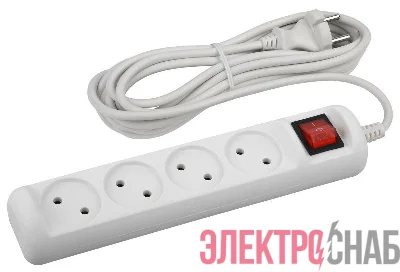 Удлинитель 4х3м без заземл. с выкл. 10А ПВС 2х1 U-4s-3m-2x1 ЭРА Б0044053
