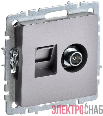 Розетка компьютерная + телевизионная 2-м Brite РТВ/РК12-БрС RJ45 кат.5E + TV механизм сталь IEK BR-AK20-1-K46