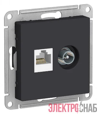 Розетка компьютерная + телевизионная 2-м AtlasDesign RJ45 кат.5E + TV механизм карбон SE ATN001089