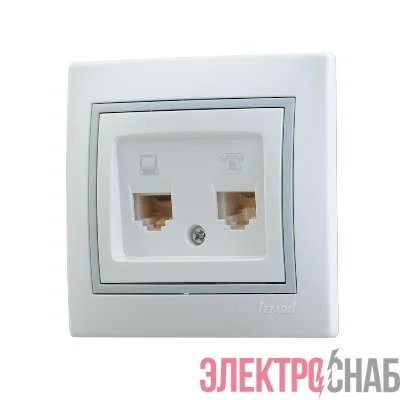 Розетка компьютерная + телеф. СП Мира RJ11 + RJ45 бел./сер. Lezard 701-0215-143