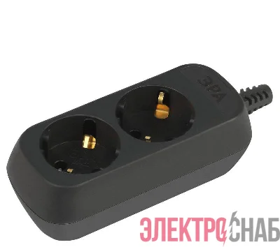 Колодка удлинителя 2-м с заземл. черн. KX-2e-B Эра Б0061711