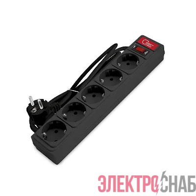 Удлинитель с сетевым фильтром 5х1.5м 10А IP21 ПВС 3х0.75 черн. Союз 1335