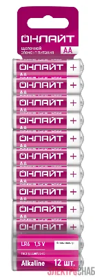 Элемент питания алкалиновый 90 636 OBT-ALK-LR6-BP12 (блист.12шт) ОНЛАЙТ 90636