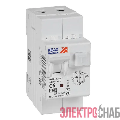 Выключатель автоматический дифференциального тока 2п OptiDin D63-22C6-AC-У3 C6 30мА 4.5кА с защитой от сверхтоков КЭАЗ 328103