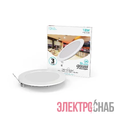 Светильник светодиодный Slim 18Вт 4000К IP20 1350лм 220-240В ДВО круг бел. GAUSS 939111218