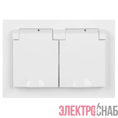 Розетка 2-м СП Accent 6-210-01 16А IP44 250В 2P+E Schuko с крышками защ. шторки AL/CU бел. Intro Б0063577