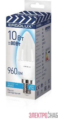 Лампа светодиодная Свеча 10Вт E14 4500К 220-240В ПРОМО LED-C35-10W-E14-4K Ergolux 14545