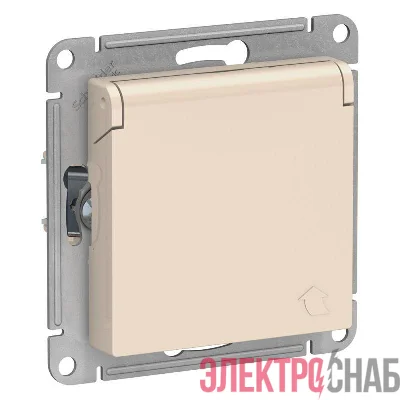 Механизм розетки 1-м СП AtlasDesign 16А IP20 с заземл. защ. шторки с защ. крышкой беж. SchE ATN000246