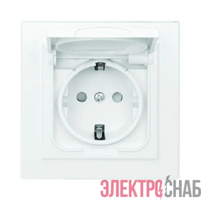 Розетка 1-м СП Минск 16А IP44 с заземл. защ. шторки с крышкой бел. EKF ERR16-029-100-44