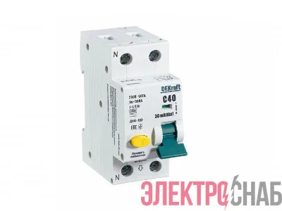 Выключатель автоматический дифференциального тока 2п (1P+N) C 40А 30мА тип AC 6кА ДИФ-103 DEKraft 16208DEK