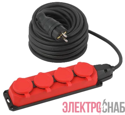 Удлинитель силовой UK-4e-3x1.5-20m-IP44(KG) с заземлением 4 розетки каучук 20м КГ 3х1.5кв.мм IP44 Эра Б0057587