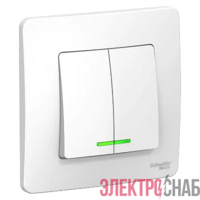 Выключатель 2-кл. СП Blanca 6А IP20 (сх. 5) 250В с подсветкой бел. SE BLNVS006511