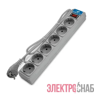 Удлинитель с сетевым фильтром 6х3м с заземл 10А IP20 2.2кВт ПВС 3х1 с выкл. сер. DOMTOK 2519