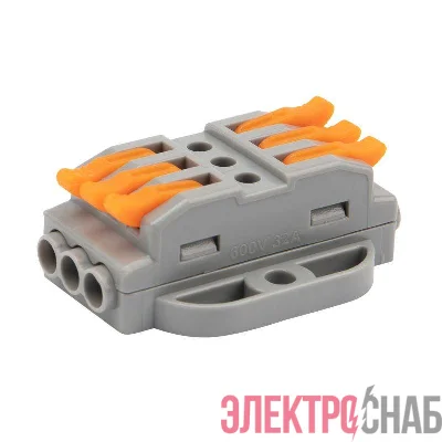 Клемма строительно-монтажная СМК проходная 222-423P 3п 0.08-4кв.мм с монтажной площадкой сер. (блист.5шт) Rexant 07-6263-5
