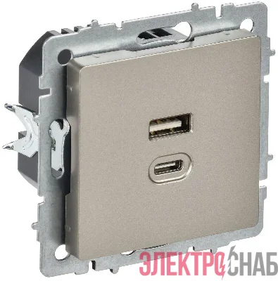 Розетка СП BRITE USB A+C 45Вт высокоск. заряд. РЮ11-2-БрШ шампань IEK BR-U22-045-K37