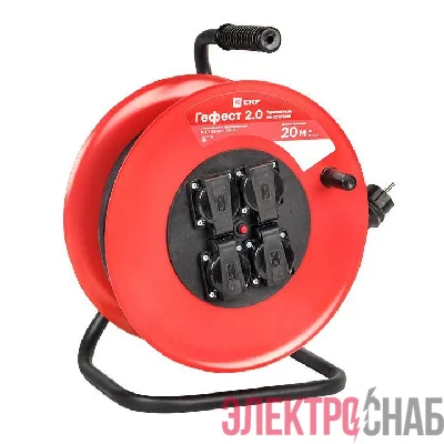 Удлинитель на катушке 4х20м с заземл. 16А IP44 Гефест 2.0 3.5кВт КГ 3х2.5 с предохранителем PROxima EKF UKG02-16-R325-4-20-IP44