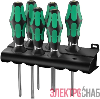 Набор отверток 335/350/355/6 Kraftform Plus Lasertip 6 предметов (PH 1х80/2х100; PZ 1х80/2х100; SL 0.8х4.0х100/1.0х5.5х125) Wera WE-105622