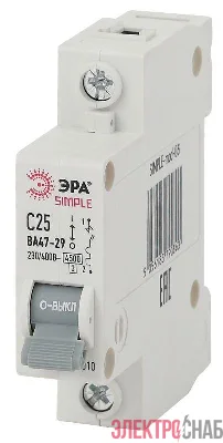 Выключатель автоматический модульный 1п C 25А 4.5кА ВА 47-29 SIMPLE-mod-05 ЭРА Б0039222