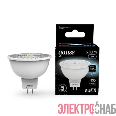 Лампа светодиодная Black 5Вт MR16 софит 4100К нейтр. бел. GU5.3 530лм GAUSS 101505205