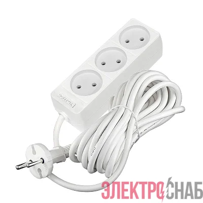 Удлинитель 3х5м без заземл. 10А IP20 2.2кВт ПВС 2х0.75 бел. DOMTOK 2372