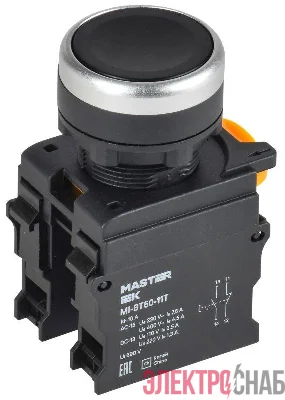 Кнопка d22мм 1НО+1НЗ MASTER с фиксацией черн. IEK MI-BT60-11T-3-21-K02
