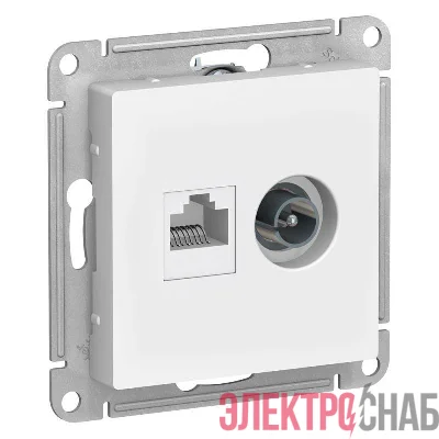 Розетка компьютерная + телевизионная 2-м AtlasDesign RJ45 кат.5E + TV механизм бел. SE ATN000189